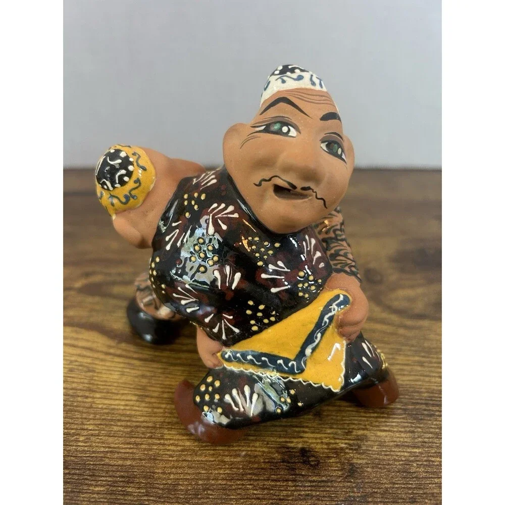Vtg Uzbek Wrestlers Ceramic Figurine Soviet Folk Art Statue Decor Terra Cotta